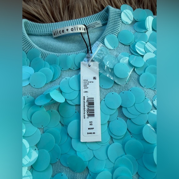 Alice Olivia Wool Aqua Sequin Sweater - Picture 6 of 8